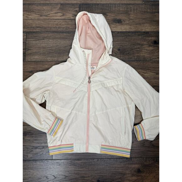 Marine Layer Hooded Full Zip Windbreaker Jacket Woman’s Size XL Rainbow White - Picture 1 of 7